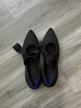 Rothy's Black Pointed Knit Flats with Ribbon Tie